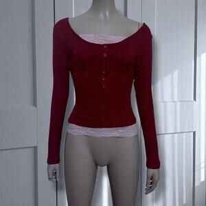 Y2k red ribbed lace trim